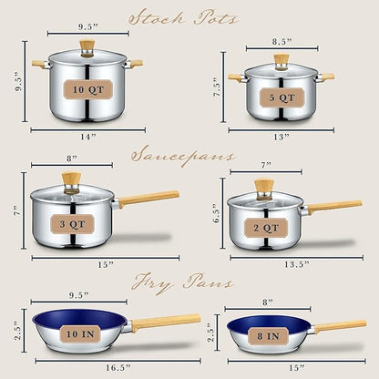 Concord 10 Piece Stainless Steel Cookware Set, includes Saucepans, Stock Pots - Image 3