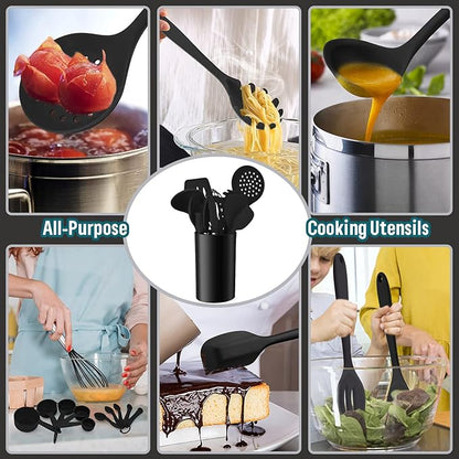 Silicone Kitchen Utensils Set, E-far 23 Pcs Black Cooking Utensils Tools - Image 4