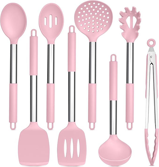 TeamFar Kitchen Utensils Set of 8, Silicone Utensils Kitchen Tools Set by TeamFar