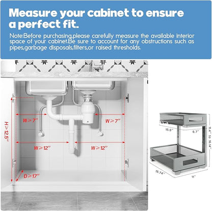 1 Pack-11.4"-16.14" H Under Sink Storage Organizer, Large 2-Tier Elegant Mesh - Image 2