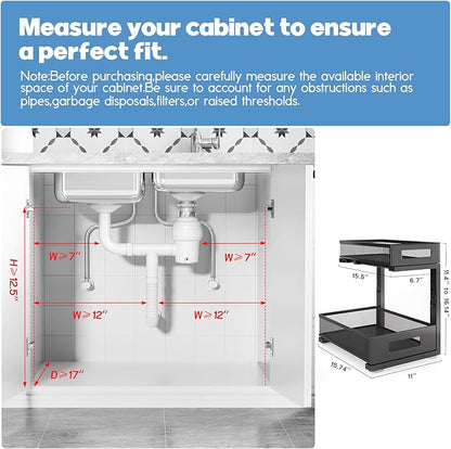 1 Pack-11.4"-16.14"H Under Sink Storage Organizer, Large 2-Tier Elegant Mesh - Image 2