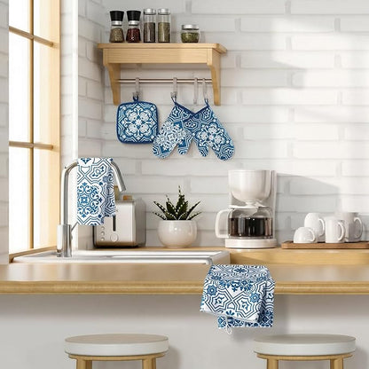 Jingmore 6 Pcs Kitchen Decor Set Accessory Farmhouse Kitchen Towels Pot Holders - Image 6