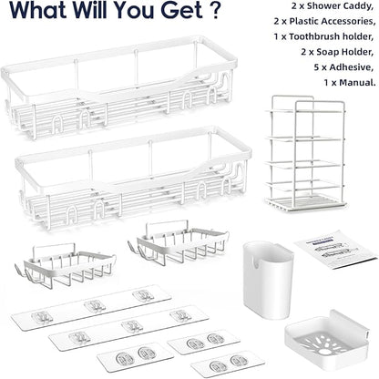 NESOMI Shower Caddy Adhesive Shower Organizer 7-Pack, Rustproof Stainless Steel - Image 7