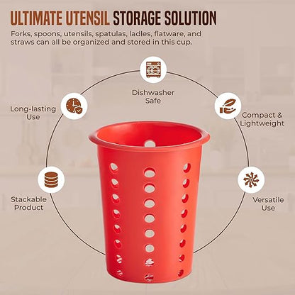 OCS Parts Perforated Utensil Drying Cups | Red | Plastic Flatware Holder - Image 5