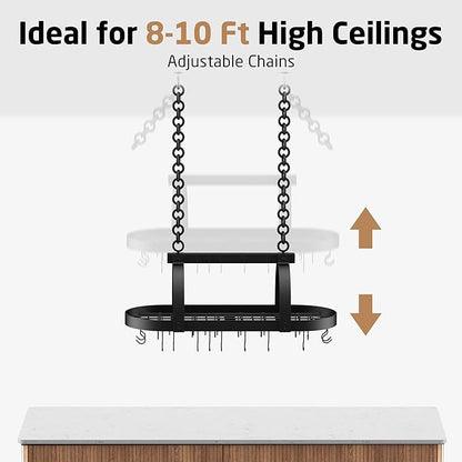 KES 48 Inch Large Hanging Pot Rack, Heavy Duty Oval Pot and Pan Hanging Rack - Image 8