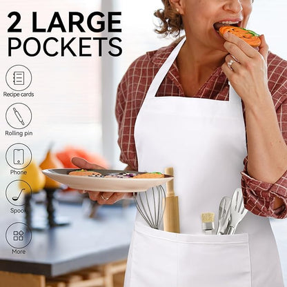 2 Packs White Apron, Adjustable Cooking Aprons, Waterdrop Resistant Kitchen - Image 5