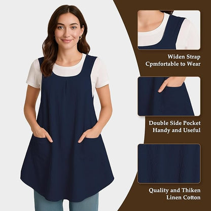 Apron for Women with Pocket Cotton Linen, Japanese Cross Back Apron for - Image 4