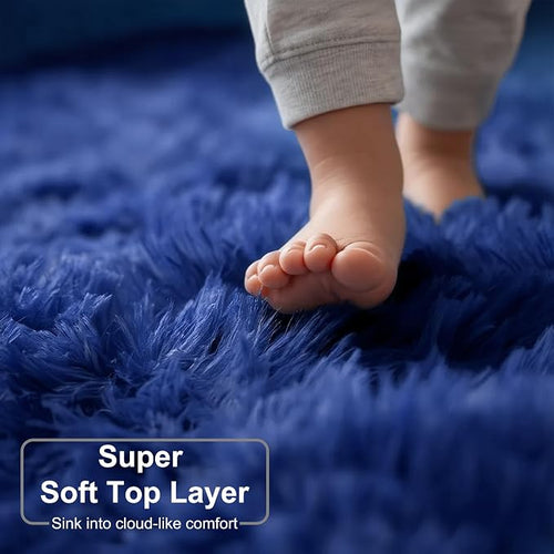 Amdrebio Navy Blue Area Rugs for Boys Bedroom, Fluffy Shag Furry Bedside Rug - Image 2