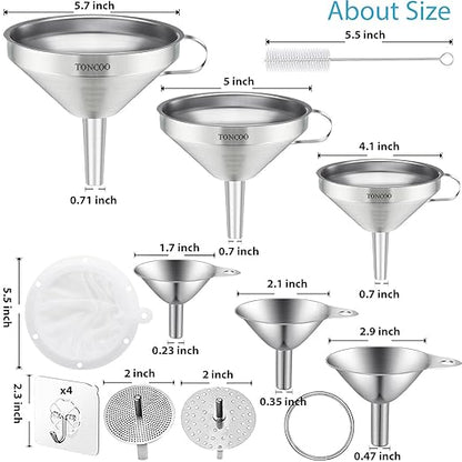 Toncoo 6 Pack Stainless Steel Funnels - Image 2