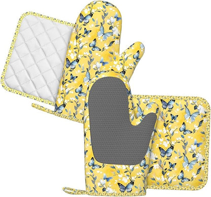 Oven Mitts and Pot Holders Watercolor Pastel Butterfly Flower Silicone Kitchen - Image 2