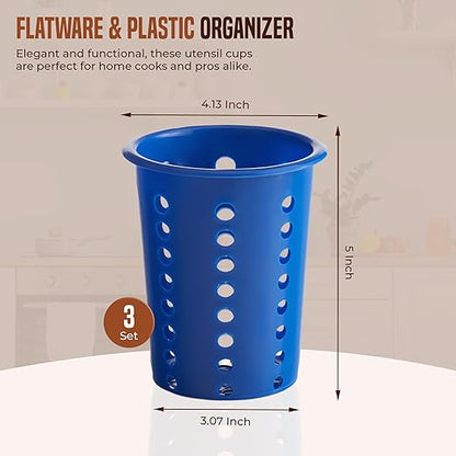 OCS Parts Perforated Utensil Drying Cups | Blue | Set of 3 | Plastic Flatware - Image 2