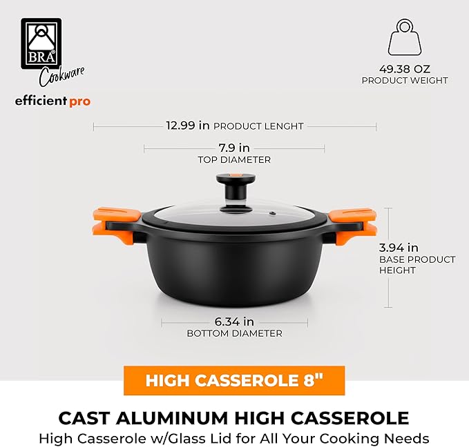 BRA COOKWARE Efficient Pro Nonstick Stock Pot w/Lid | 8 Inch 3.2 Quart Cooking - Image 2