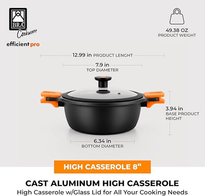 BRA COOKWARE Efficient Pro Nonstick Stock Pot w/Lid | 8 Inch 3.2 Quart Cooking - Image 2