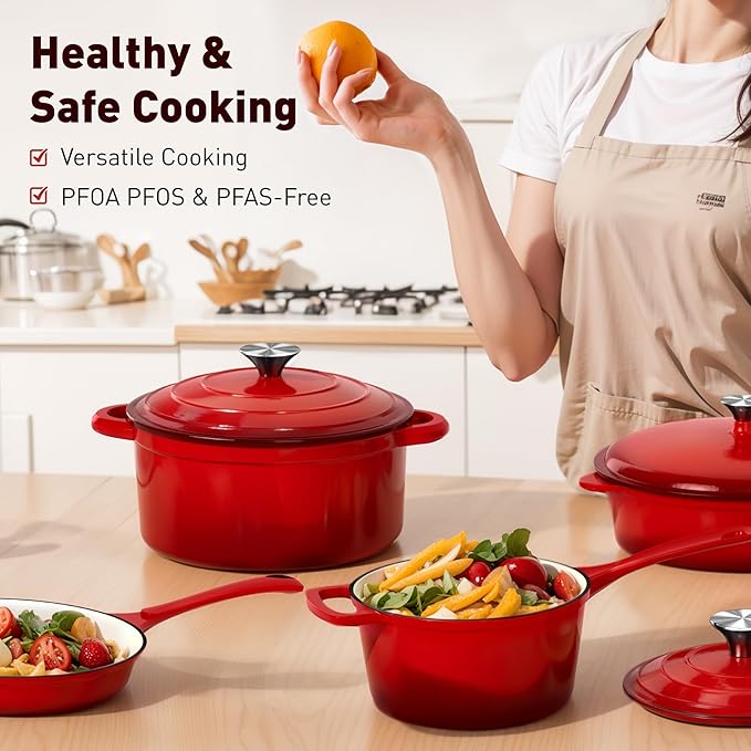 DishDelight Enameled Cast Iron Cookware Set, 7 Piece Induction Dutch Oven Set - Image 8