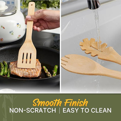 Wooden Utensil Set, Bamboo Utensils – 7 PCs Wood Spoons - Image 6