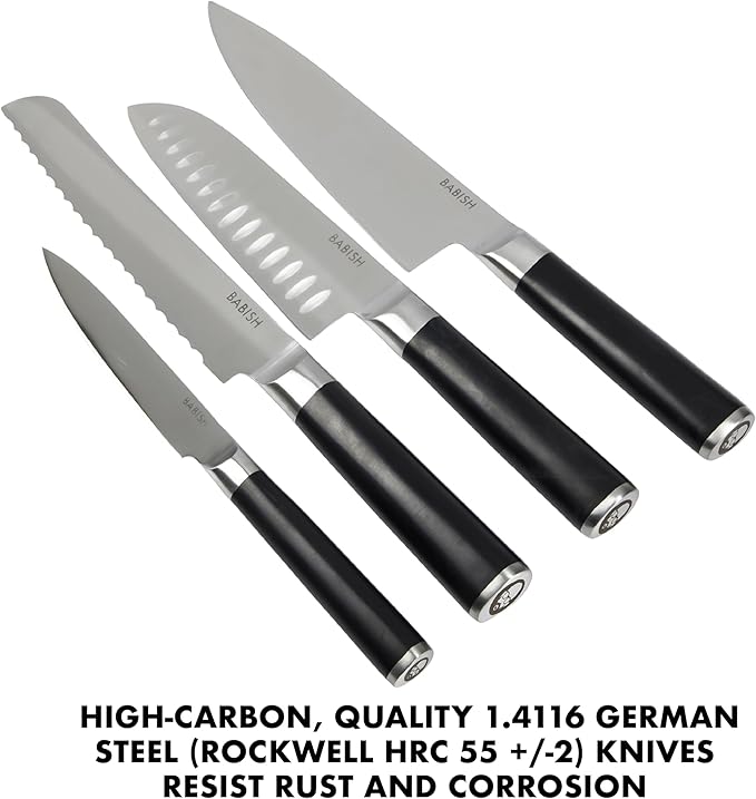 Babish 5-Piece Magnetic Forged Kitchen Knife Block Set – 1.4116 German Steel - Image 6