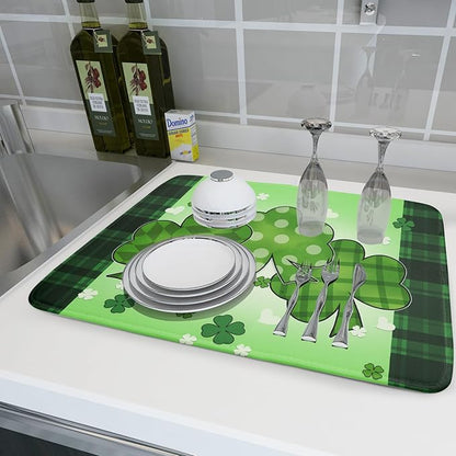 St Patricks Day Shamrocks Lucky Clovers Dish Drying Mat - Image 6
