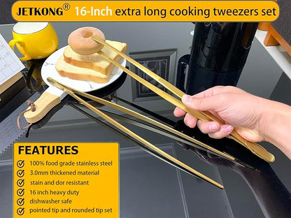 JETKONG 2 Pcs 16-Inch Heavy Duty Cooking Tweezers Extra Large Stainless Steel - Image 3