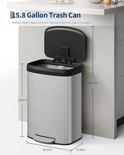 Garvee 16 gal / 60 L Stainless Steel Trash Can - Image 6