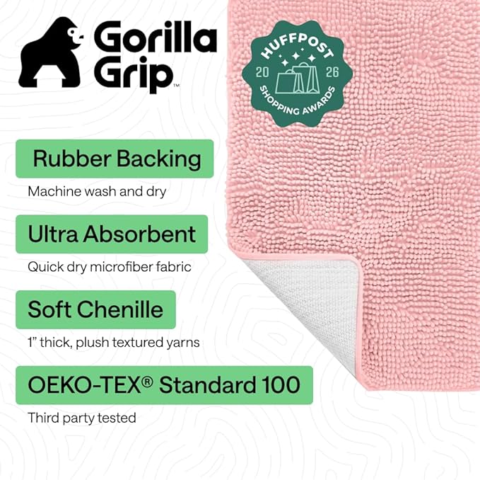 GORILLA GRIP Bath Rug Mat 60x24, Soft Absorbent Chenille, Quick Dry Microfiber - Image 2
