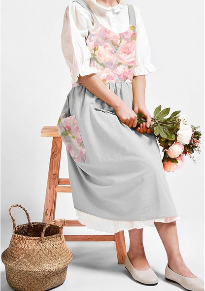 Uaussi Cotton Linen Apron Cross Back Work Apron - Image 5