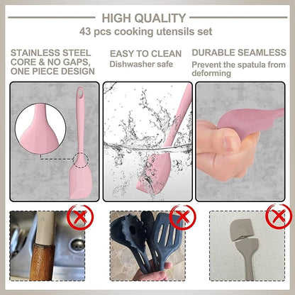 Silicone Cooking Kitchen Utensil Set, AIKKIL 43 Pcs Pink Cooking Utensils Set - Image 6