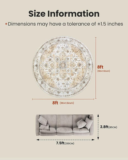 AMADA HOMEFURNISHING Round 8ft Area Rugs, Low-Profile Washable Rug - Image 2