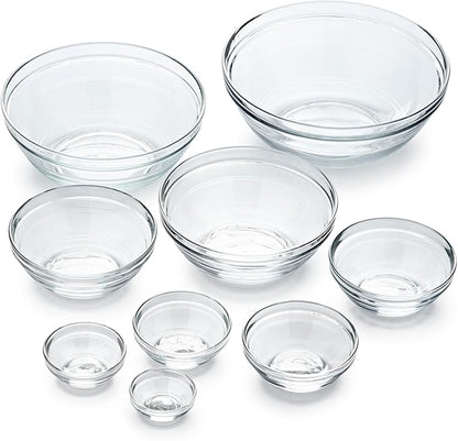 Duralex Le Gigogne Glass Mixing Bowl Set – 9-Piece Clear Stackable Prep Bowls by DuralexMadeInFrance