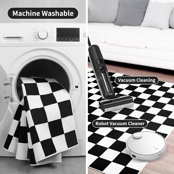 Terrug Black and White Checkered Rug - Image 4