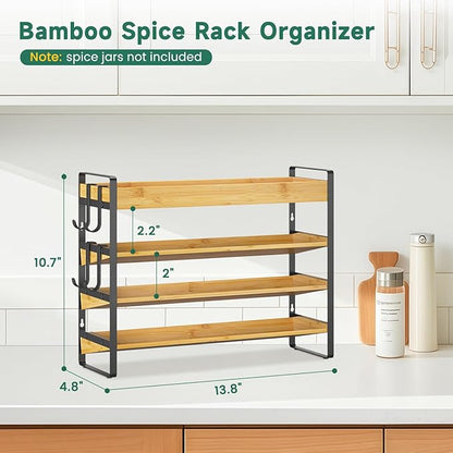 EsLuker.ly Spice Seasoning Rack Organizer Kitchen Countertop, 4 Tier Bamboo - Image 2