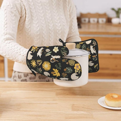 Cute Cats Flowers Garden Silicone Oven Mitts Pan Mats Set of 2, Heat Resistant - Image 7