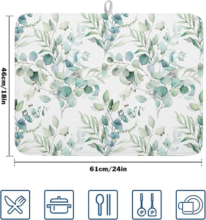 Sage Green Leaves Dish Drying Mats - Image 2