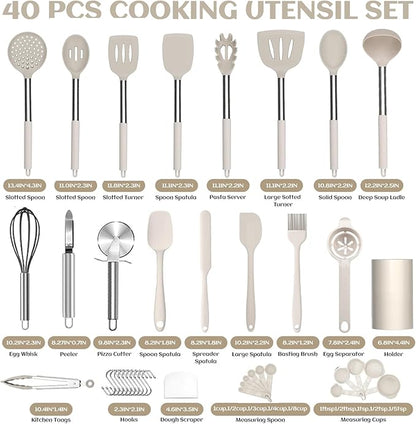 Silicone Cooking Utensils Set Utensil: 40 Pcs Black Stainless Steel Cookware Set - Image 7