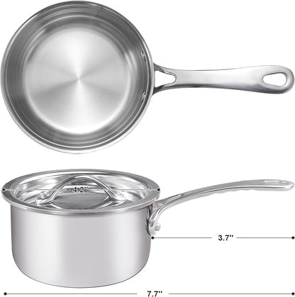 Mini Sauce Pan with Lid, Tri-Ply Stainless Steel Pot with Stay-Cool Handle & - Image 2