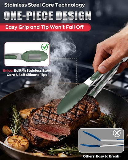600ºF Heat Resistant Kitchen Tongs, Premium Locking Cooking Tongs - Image 5