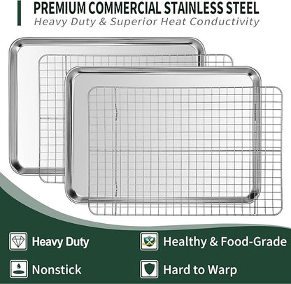 Small Baking Sheet with Rack Set, CEKEE Stainless Steel Small Baking Pan and - Image 3