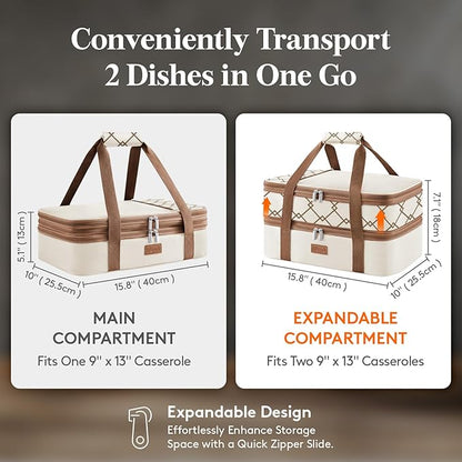 Lifewit Insulated Double Decker Casserole Carrier, Expandable Lasagna Lugger - Image 2