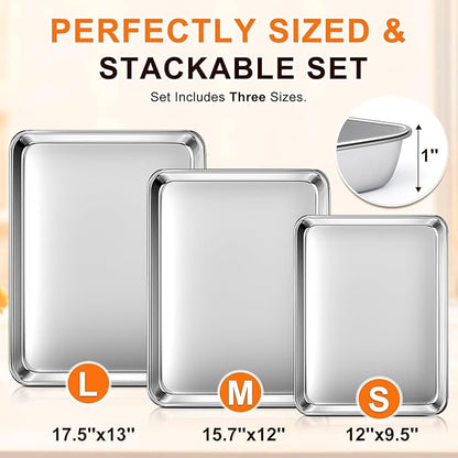 Baking Sheet Set of 3, Commercial Grade Stainless Steel Cookie Sheets - Image 2