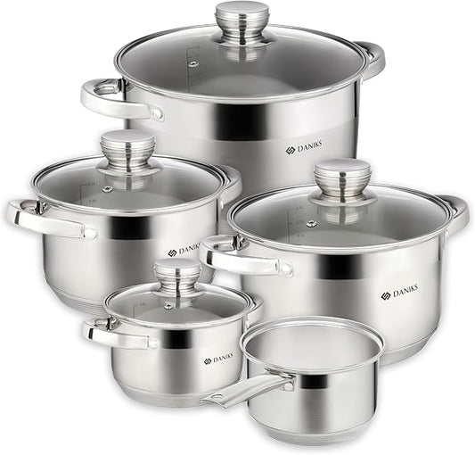 Daniks Standard 9-Piece Stainless Steel Cookware Set by Daniks