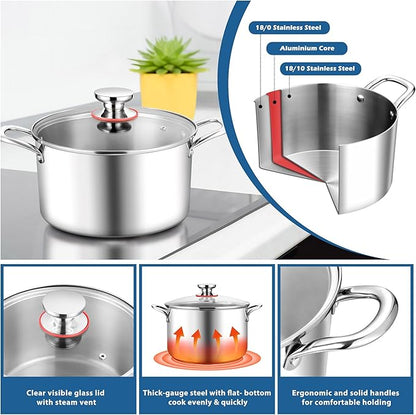 E-far 6 Quart Stock Pot, Tri-Ply Stainless Steel Cooking Pot - Image 3