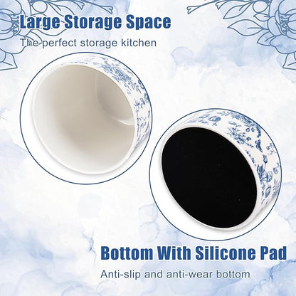 JarThenaAMCS Chinoiserie Floral Ceramic Utensil Holder Blue Flower Butterfly - Image 3