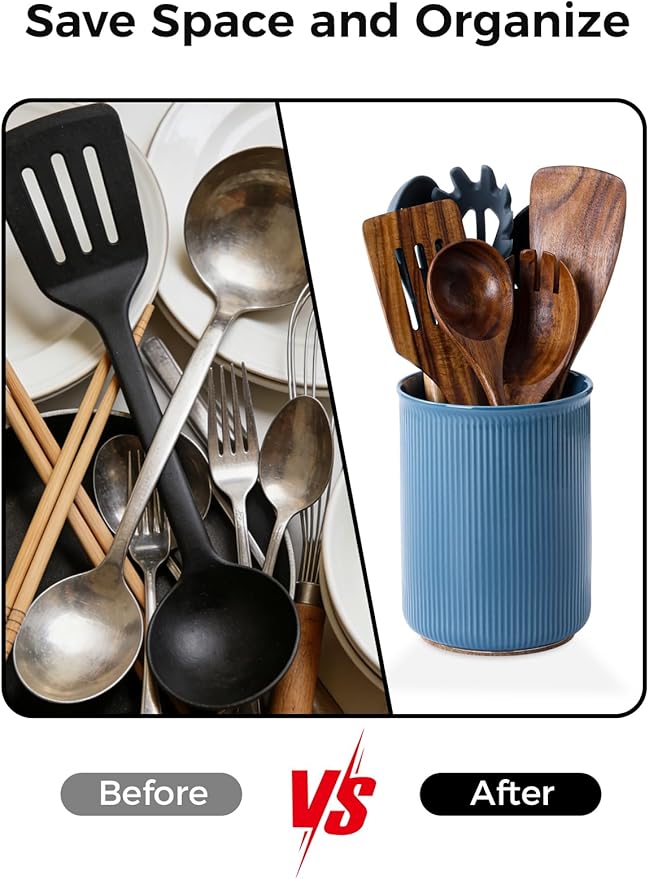 LoeJan Utensil Holder, Extra Large Utensil Crock, Stable Ceramic Utensil - Image 6