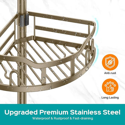 HAMITOR Corner Shower Caddy Tension Pole: Rustproof 4-Tier Bathroom Organizer - Image 5
