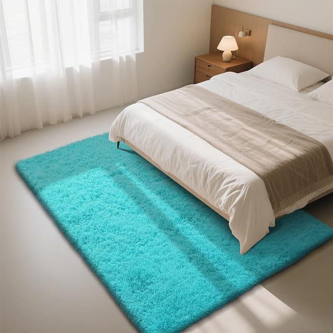 yongyangjuxin Teal Blue Rug Fluffy Rug, 8x10 Teal Area Rugs - Image 2