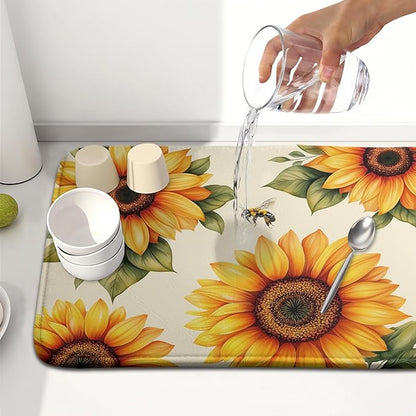 Spring Summer Dish Drying Mat 16x18 Inch Absorbent Reversible Sunflower Drying - Image 6