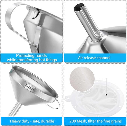 KALAVE Premium Stainless Steel Funnel, 5 Inch Food Grade Kitchen Funnels - Image 3