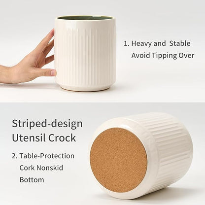 JIEMEI HOME Kitchen Utensil Holder, 7.2" Large Ceramic Stable Utensil Crock - Image 5