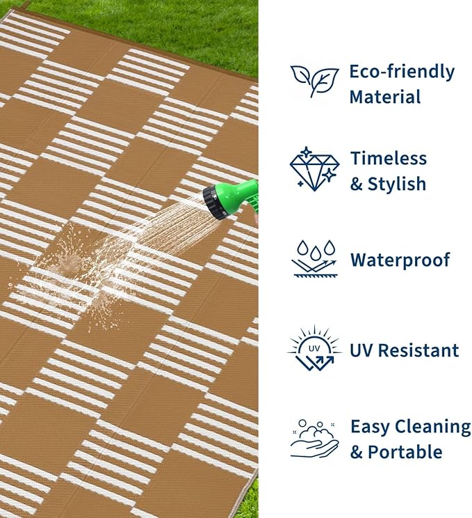 Garvee Waterproof Outdoor Rug 6x9, Checkered Foldable Plastic Straw Patio - Image 2