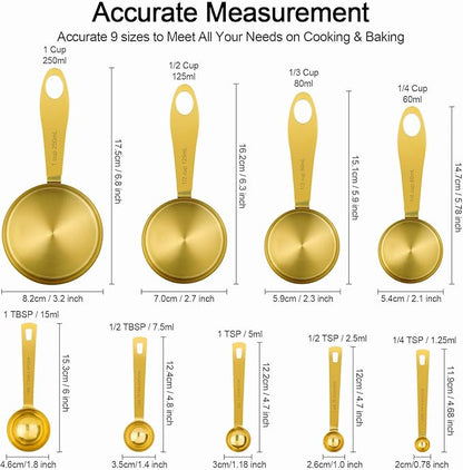 GuDoQi 9pcs 304 Stainless Steel Measuring Cups & Spoons, Stackable Long Handle - Image 2
