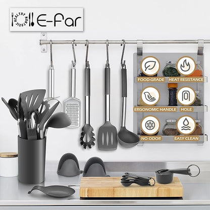 Silicone Kitchen Utensils Set, E-far 30-Piece Cooking Utensils Set - Image 7